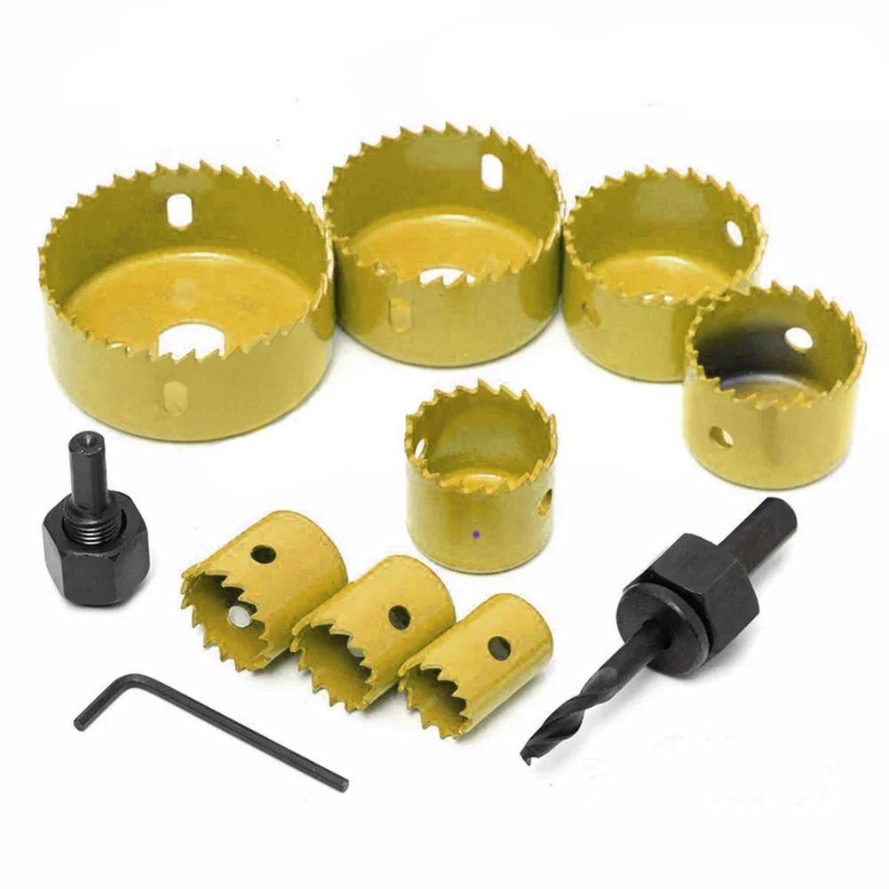 Carbon Steel Set 11 Pieces with Drill Mandrels for Wood Metal Plastic Aluminum Sheet Materials Cutting Drill Tool Kit