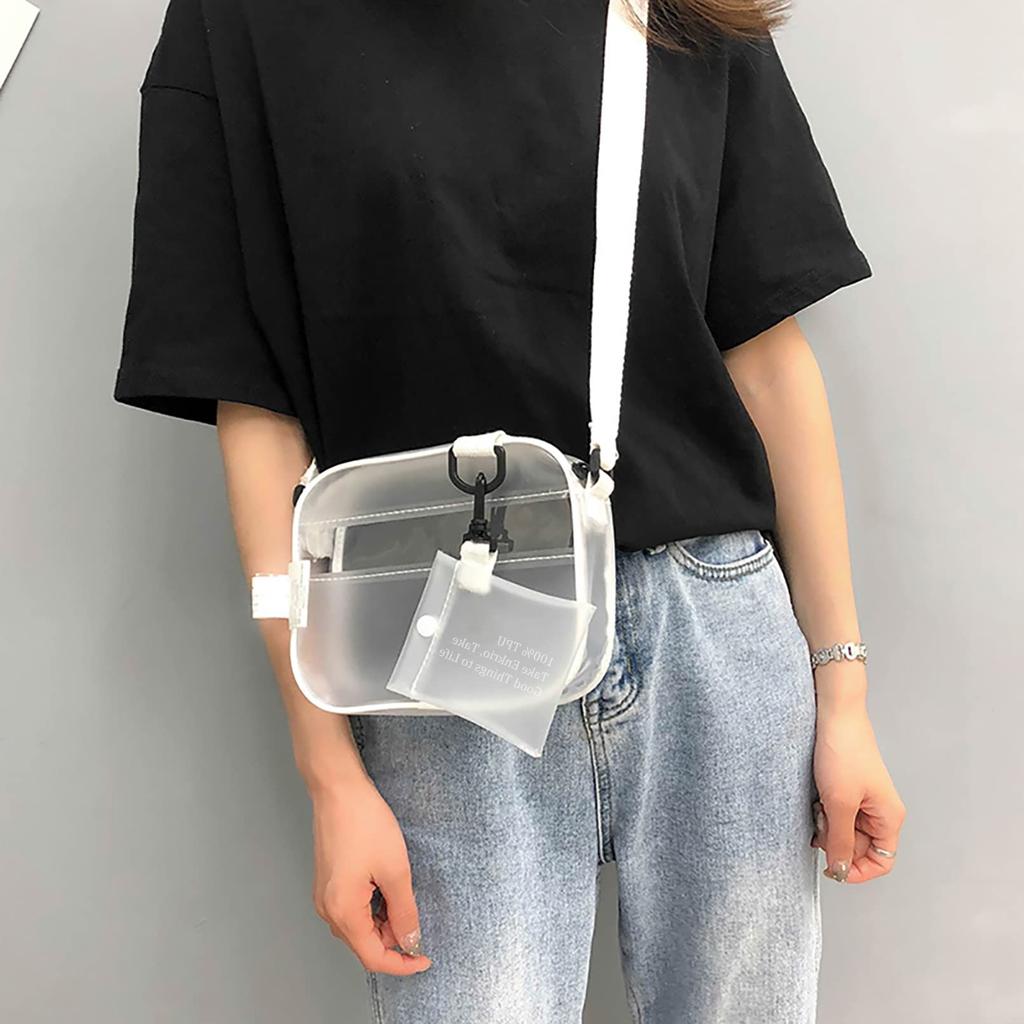 Enkrio Clear Shoulder BagMessenger Bag with Small Bag, Zippered, Adjustable, Lightweight, Stylish, Women's