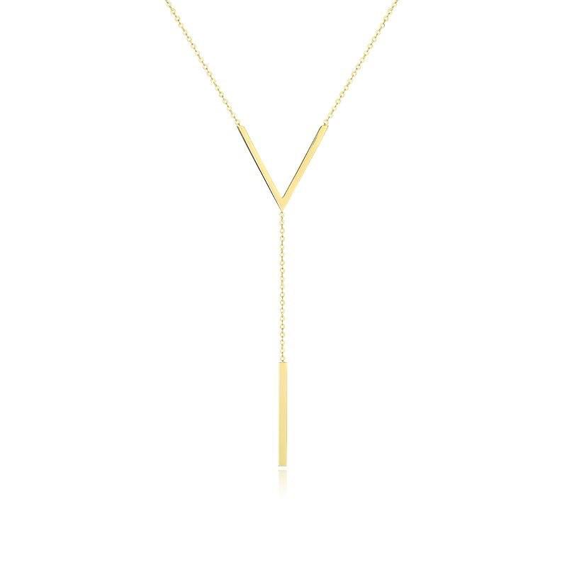Elegant V-Shaped Long Necklace with Titanium Steel Pendant for Women