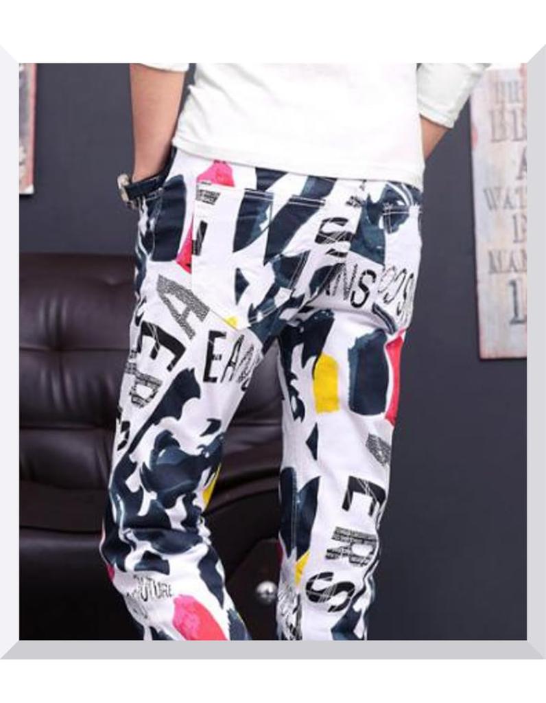 SpringSwalloow SpSw Original Print Stretch Denim Colorful Size 37 Men's Jeans, Design, Hip-Lifting, Slimming, Winter, Outdoor,