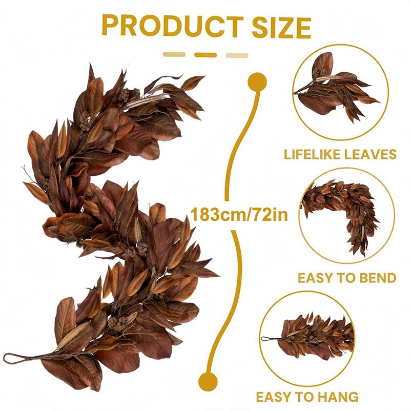 Brown Magnolia Leaf Garland, Artificial Magnolia Leaf Garland Realistic, Autumn Magnolias Leaf Artificial Garlands