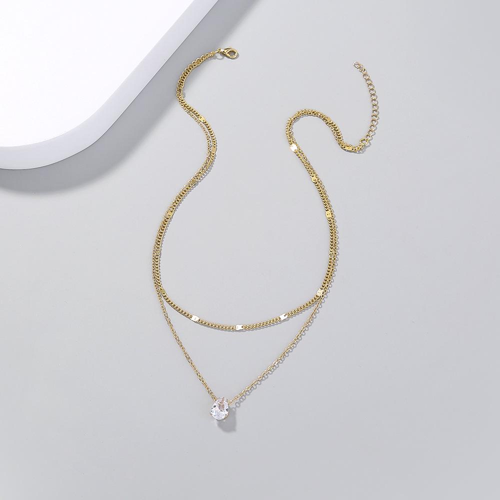 Double Layered Minimalist Zircon Clavicle Necklace for Women