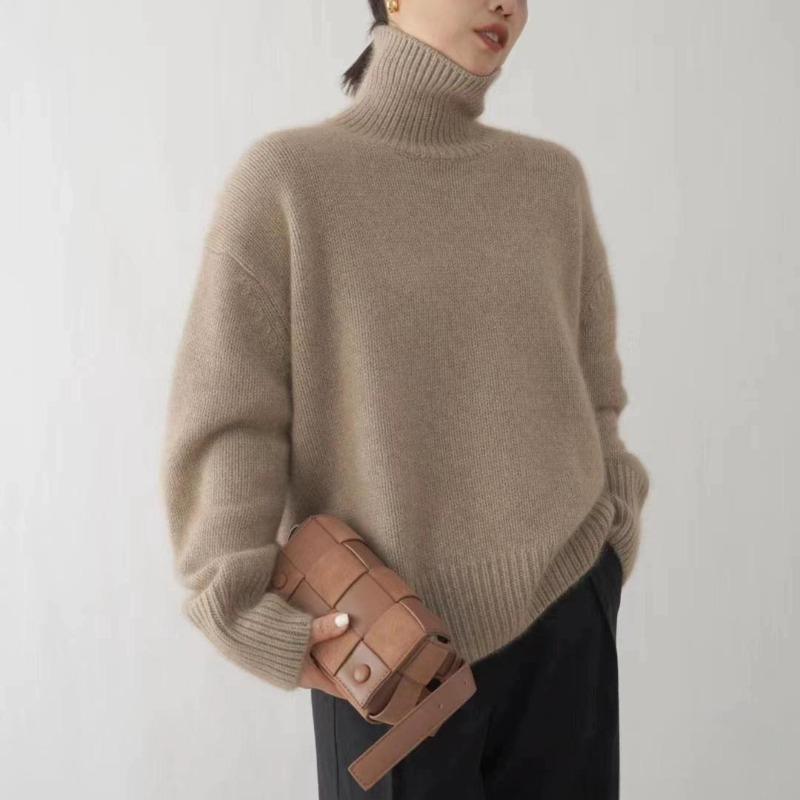 Autumn and Winter Thick Half High Collar Solid Women's Sweaters Elegant Vintage Loose Knitted Pullovers Sweater Ladies Casual Slim Base Jumpers 25560