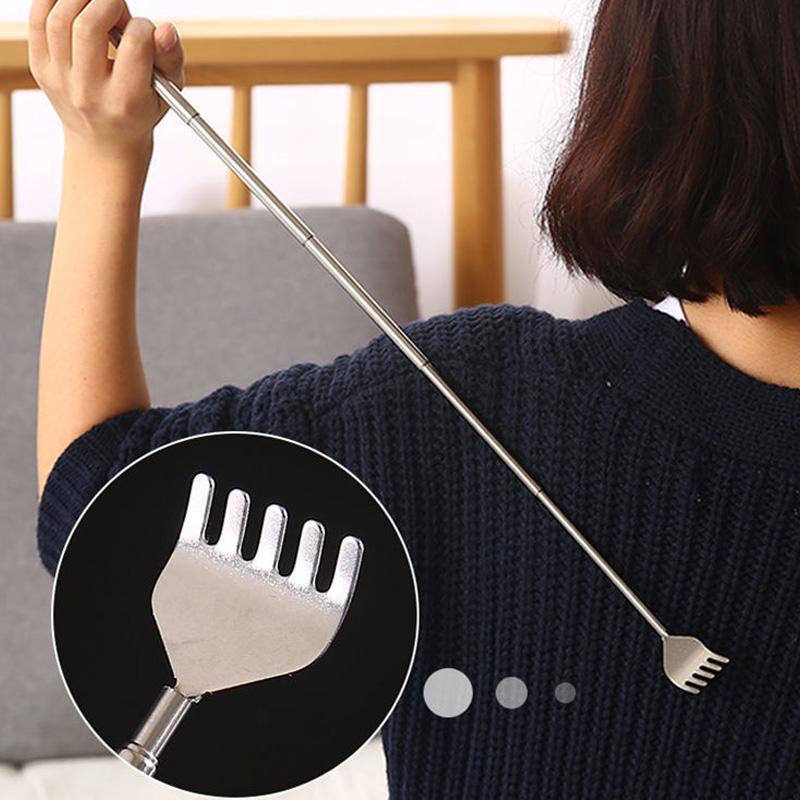 

1 шт., ручка-чесалка для спины, зажим для массажа, серебристый, телескопический, портативный, зуд, нержавеющая сталь, регулируемый размер