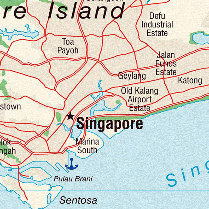Mappa di Singapore Mappa Stradale Mappa del Terreno Cittadino e del Porto Articoli da Viaggio Poster Decorazioni Immagini Arredamento per la Casa Educazione Culturale