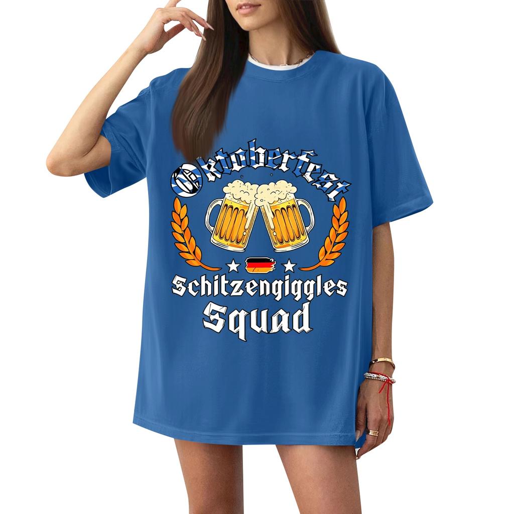 Women's Casual Short Sleeve T-Shirt Oktoberfest Letter Print Loose Fit Crew Neck Lightweight Top for Everyday Wear