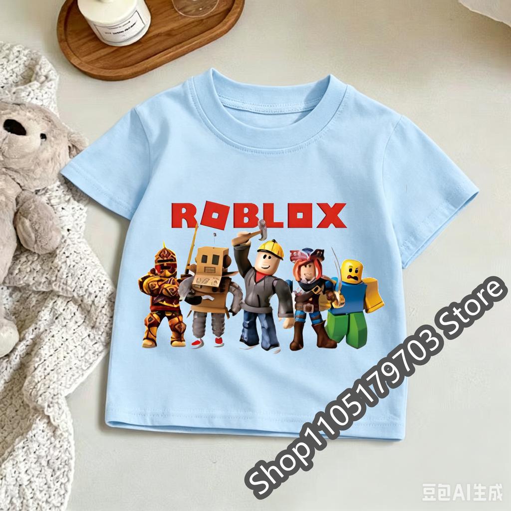 Kids Roblox Summer Print TShirt Colorful Graphic Tee for Gaming Fans Fashionable and Comfortable and Comfortable Childrens Top