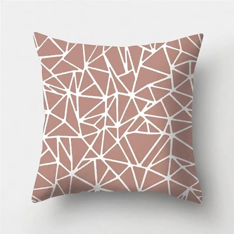 Brown Geometric Stripe Printed Pattern Polyester Cushion Cover for Home Living Room Sofa Decoration Throw Pillow Pillowcase