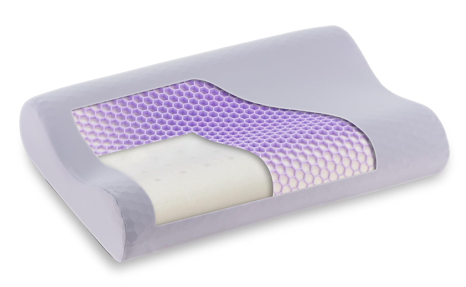 

France Bed ZUKAN Pillow, 60x40cm, with Light Purple Cover. This ZUKAN pillow features a built-in heat-dissipating sheet, Raditec, a first for Japan.