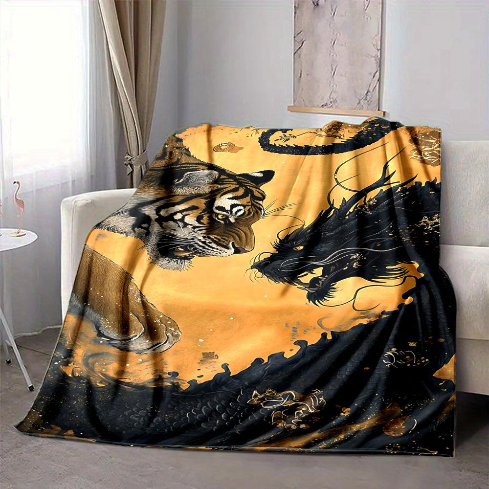 1pc Tiger Dragon Artwork Blanket - Perfect Gift for Birthdays, Christmas & Halloween- Soft, Warm & Versatile Yy250909134