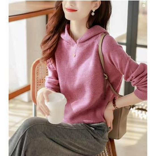 Women's Loose Fit Cashmere Hoodie - Spring/Autumn Korean Style Wool Knit Sweater