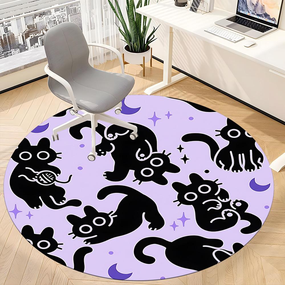 1pc Cat Moon Office Round Area Rug,  Mat Suitable For Office, Under Office Chairs Bedroom Living Room Home Decor, Room Deco