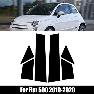 6pcs/set Fit For Fiat 500 2010-2020 Glossy Black Car Door Window Center Column Middle BC Pillar Post Cover Mirror Effect Trim
