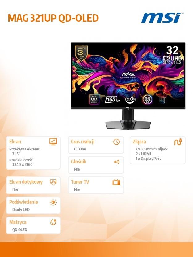 Monitor MAG 321UP QD-OLED 31.5 inch UHD/LED/Flat/165Hz/black