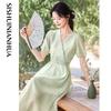 Sishui Nianhua 2026 Summer New Chinese Style V-Neck A-Line Dress