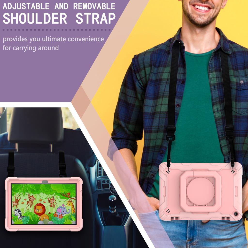 360 Rotating Case for Amazon Fire HD8 Plus 2020 10th Generation Handle Grip Stand Cover Shockproof Shoulder Strap Kids Funda # R