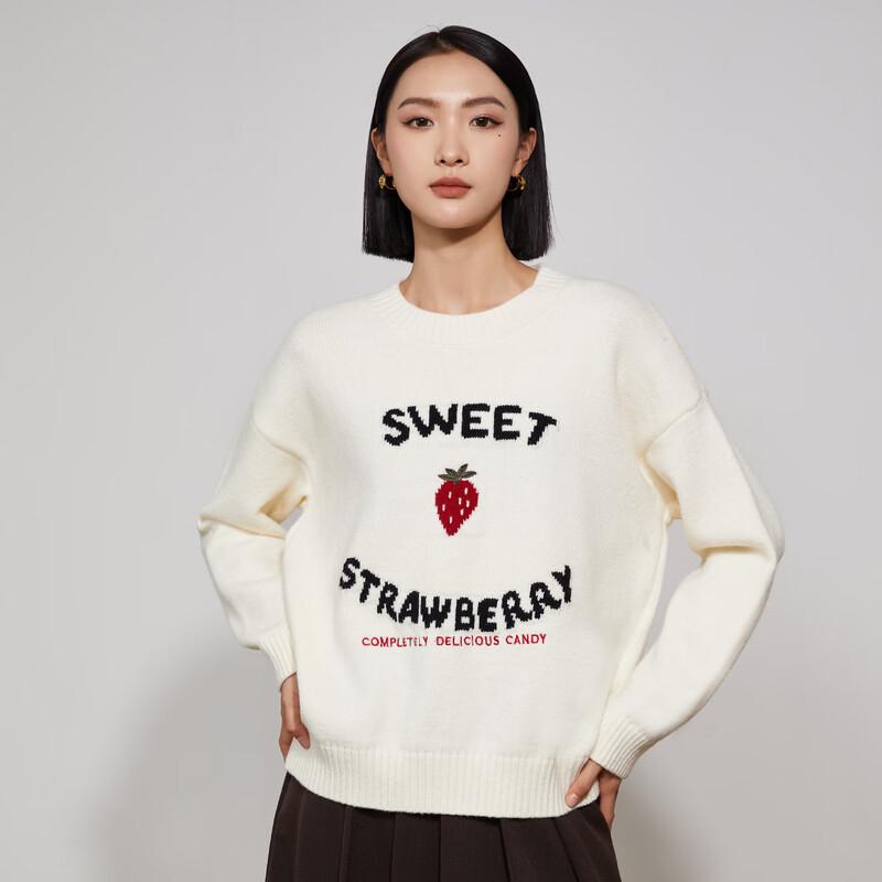 Women's Strawberry Jacquard Round Neck Sweater
