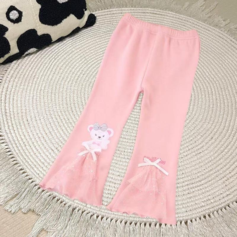 New Style Cartoon Bell Bottom Leggings for Girls - Elastic Long Pants for Spring & Autumn