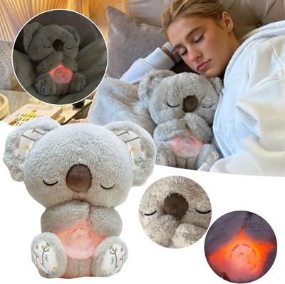 *Cuddly Koala Plush Sleep Aid With Soft Glow Night Light Calming Music And Simulated Breathing Comforting Bedtime Comfort Toys~