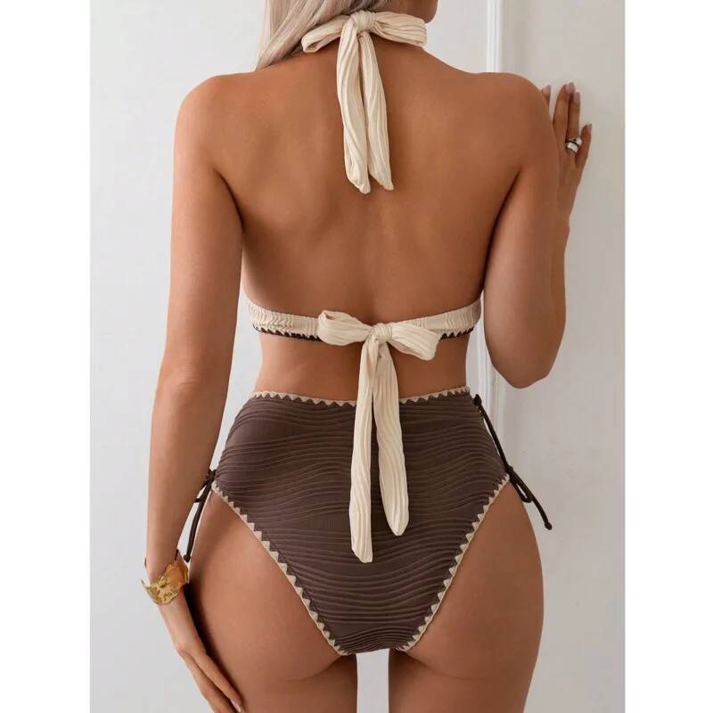 Sexy Color-block Bikini Women's Two-piece Lace Swimsuit Summer Beachwear