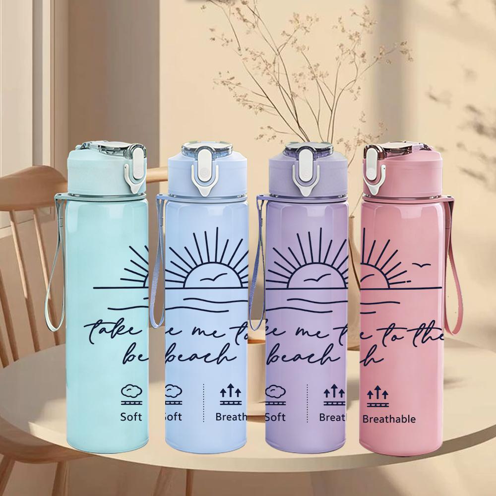 1PC Take Me To The Beach Sun 750ml Color Plastic Sports Water Bottle Leakproof Flip Straw Lid Suitable for Sports Office Home Use