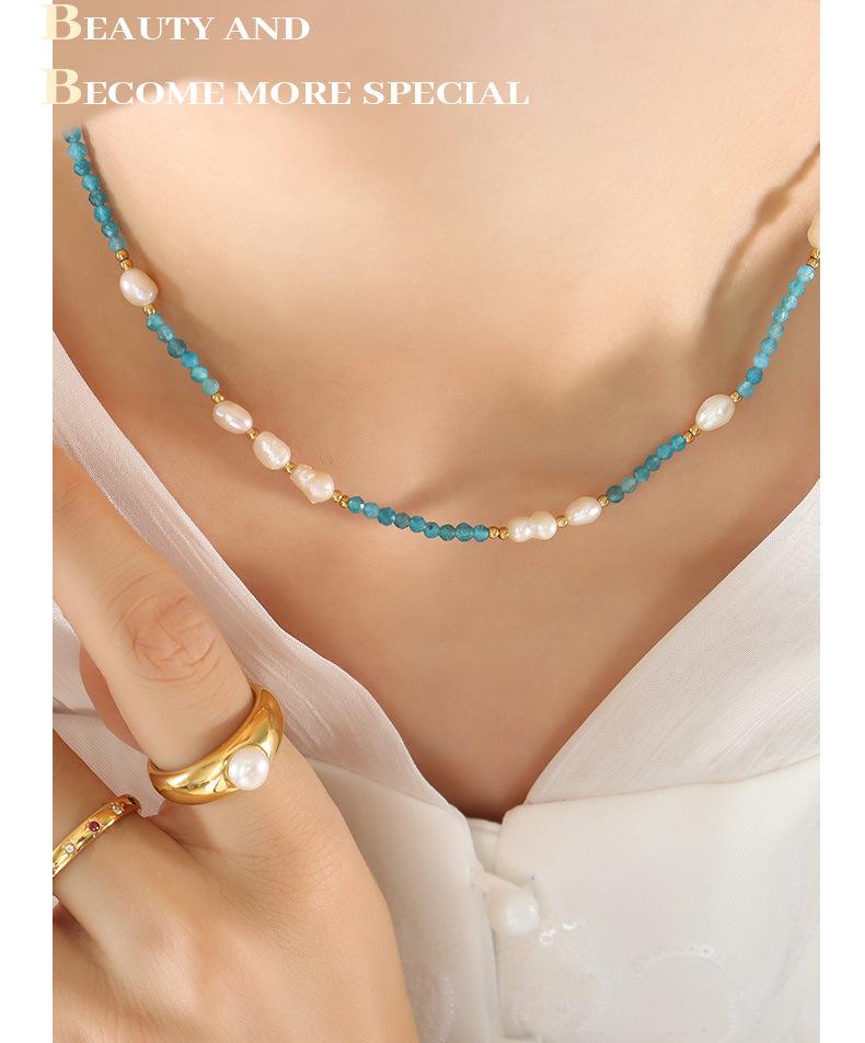 European-American Fashion Blue Stone & Freshwater Pearl Necklace