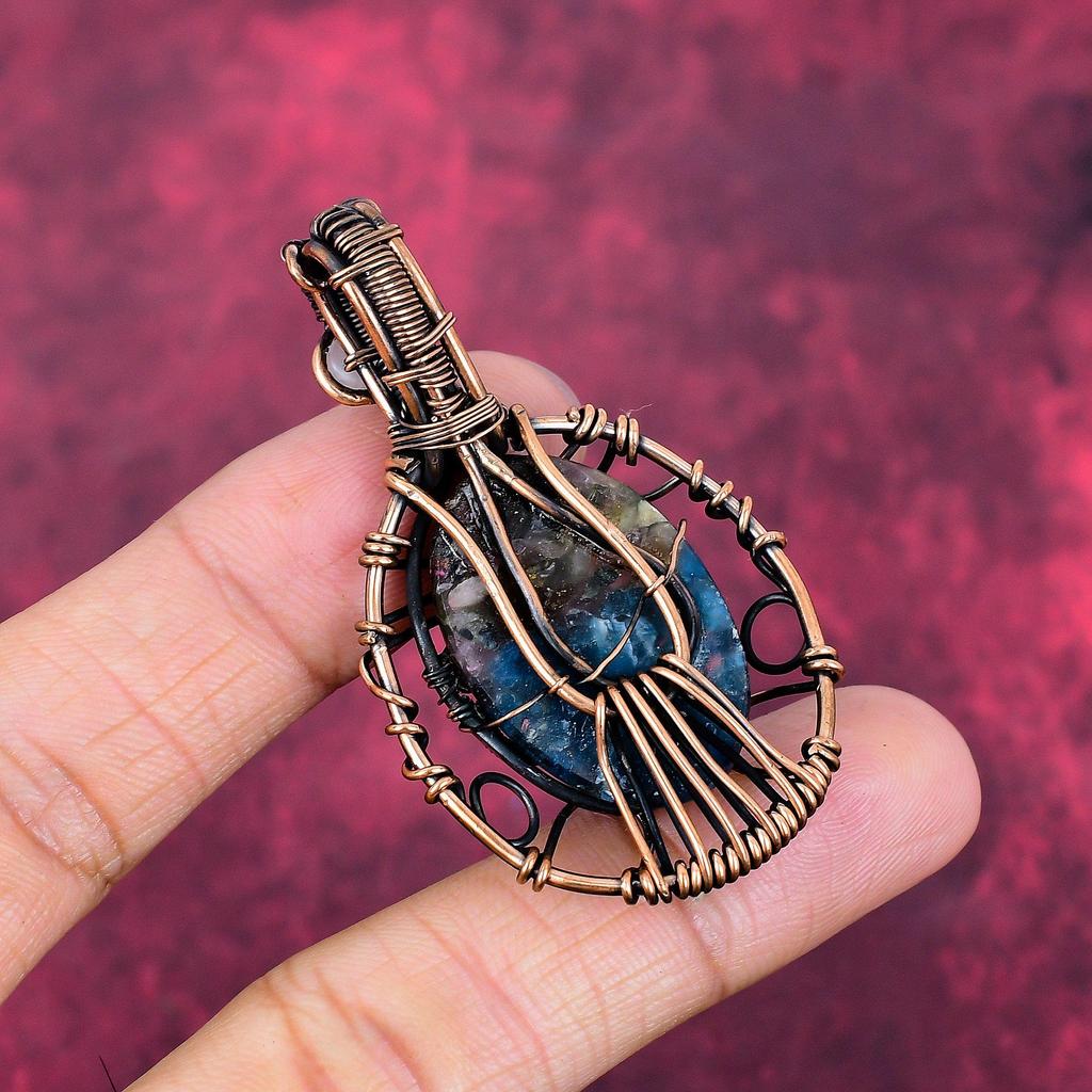 Evil Eye Copper Watermelon Tourmaline Pendant Copper Wire Wrapped Dainty Jewelry