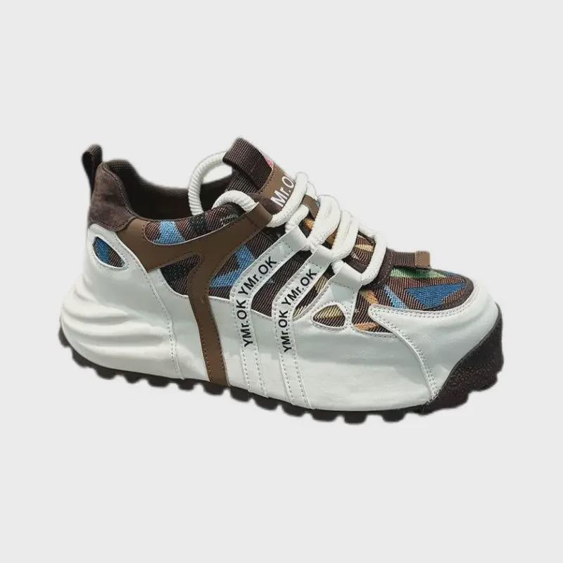 Men's Trendy American Street Style Leather & Cloth Casual Sneakers: Handsome, Low-Key, Elastic Dad Shoes