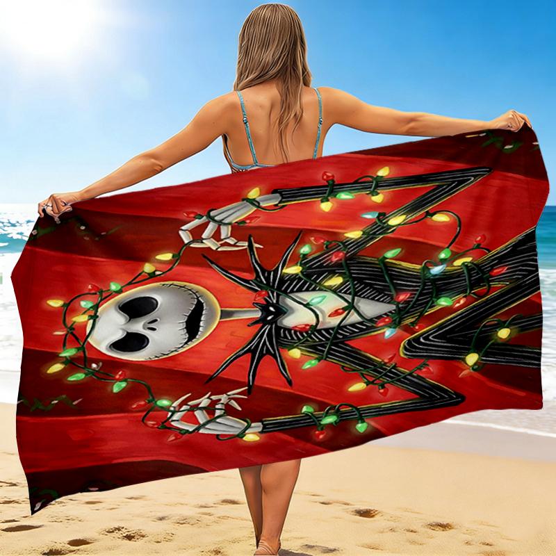 1Pc Jack Skellington'S Christmas Adventure Beach Towel, Quick Dry, Multi-Use for Beach Pool Gym Yoga Home Travel, Christmas, Halloween, Xmas Gift