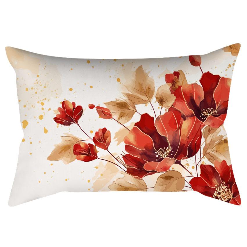 Chinese Retro Watercolor Golden Floral Print Pillowcase Home Sofa Cushion Pillowcase