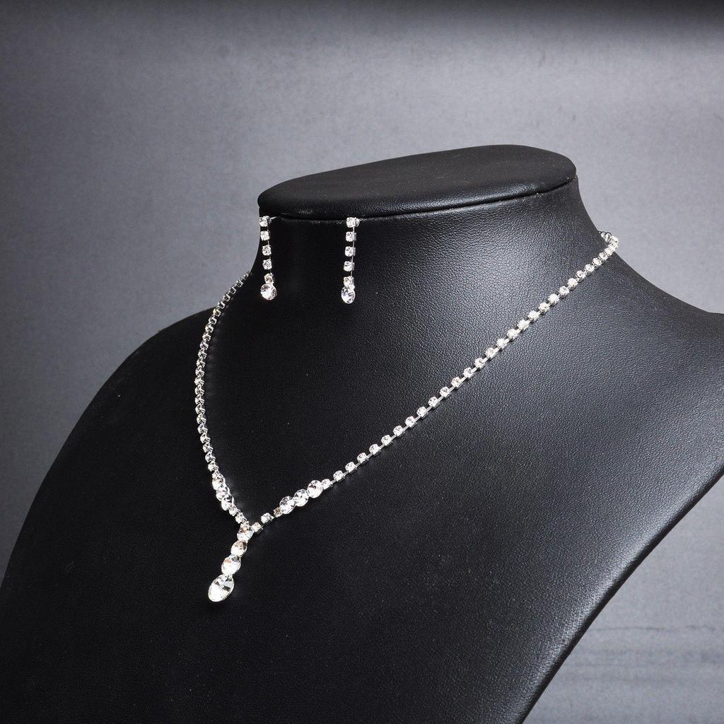 Elegant Rhinestone Water Drop Necklace & Earrings Set for Brides