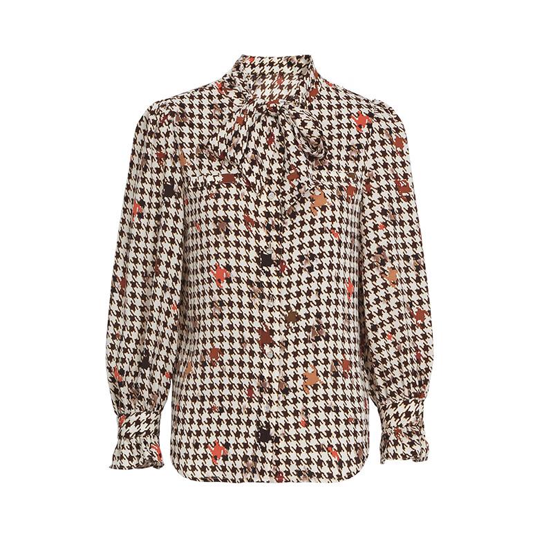 Iveni Women s Floral Plaid Tie-Front Blouse M