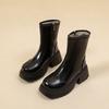 Platform Ankle Snow Boots Women High Heels Plush Leather Shoes Winter Warm Casual Shoes 2025 Trend Goth Chelsea Cozy Botas Mujer