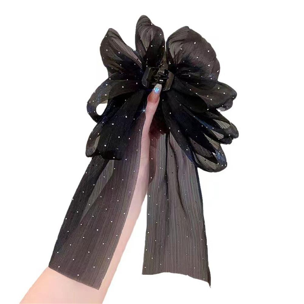 2025 New Fashion Hair Claw Black White Rhinestone Bow Polka Dots Grab Clip Temperament Headdress Women Hairclip Hair Accessories