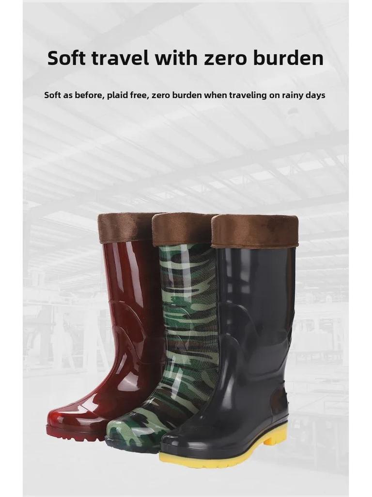 Free Shipping: Men's High-Top Rain Boots, Warm Mesh, Non-Slip, Wear-Resistant, Construction-Grade, Long Tube Rubber Water Shoes.