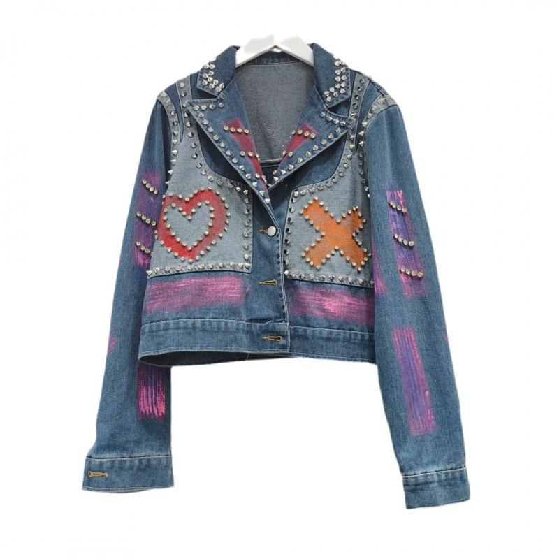 Thai Street Hand-painted Beaded Loose Fitting Short Denim Jacket Women