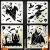 Bat And Pumpkin Decals Halloween Static Sticker with Witch/Ghost/Castle/Bat Horror Silhouette Patterns Durable PVC No Residue Wall Stickers Decals