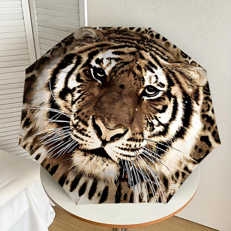 1 Stück Tiger-Print-Regenschirm - 8 Speichen verstärkt, Automatisches Öffnen, Leicht & Langlebig, Niedliches Modeaccessoire für Draußen - P55