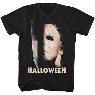 Halloween Horror Movie Michael Myers Half Mask And Knife Men's T Shirt Unisex T-Shirt
