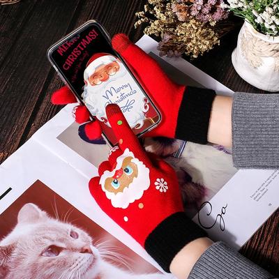 Schoolgirl Autumn and Winter Five-finger Knitted Wool Warm Cold Thickened Cycling Christmas Gloves