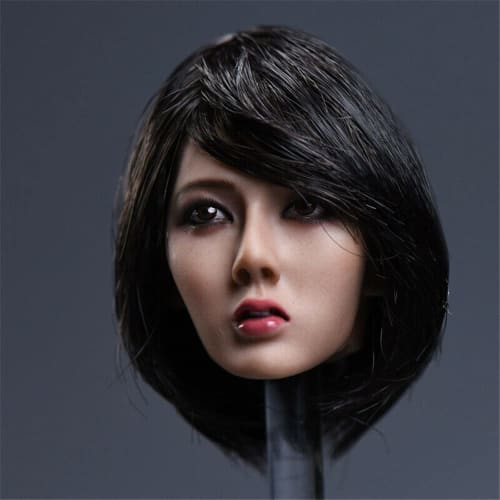 1/6 Asian Beautiful Woman Head with Black Short Hair Carving Model Fits 12 Inch Action Figure Body