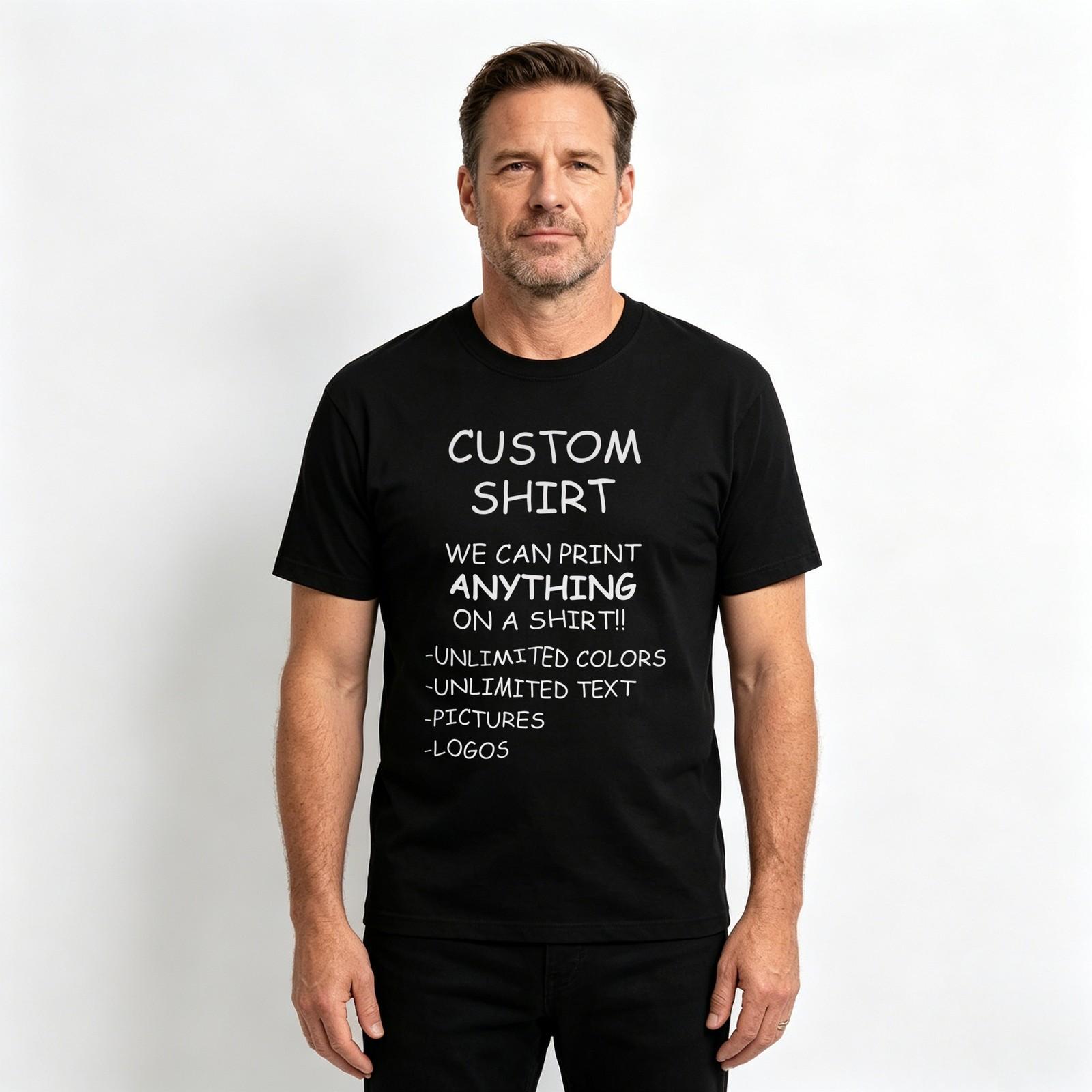 Print Your Photo Text Logo Custom DIY Cotton Tee Personalized Unisex Soft Top XXXL