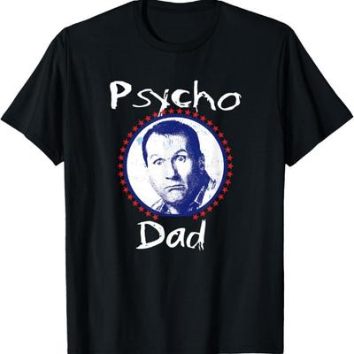 Psycho Dad Funny T-Shirt - Men's Unisex Black Small Classic Mao Collar Letter Print T-Shirt