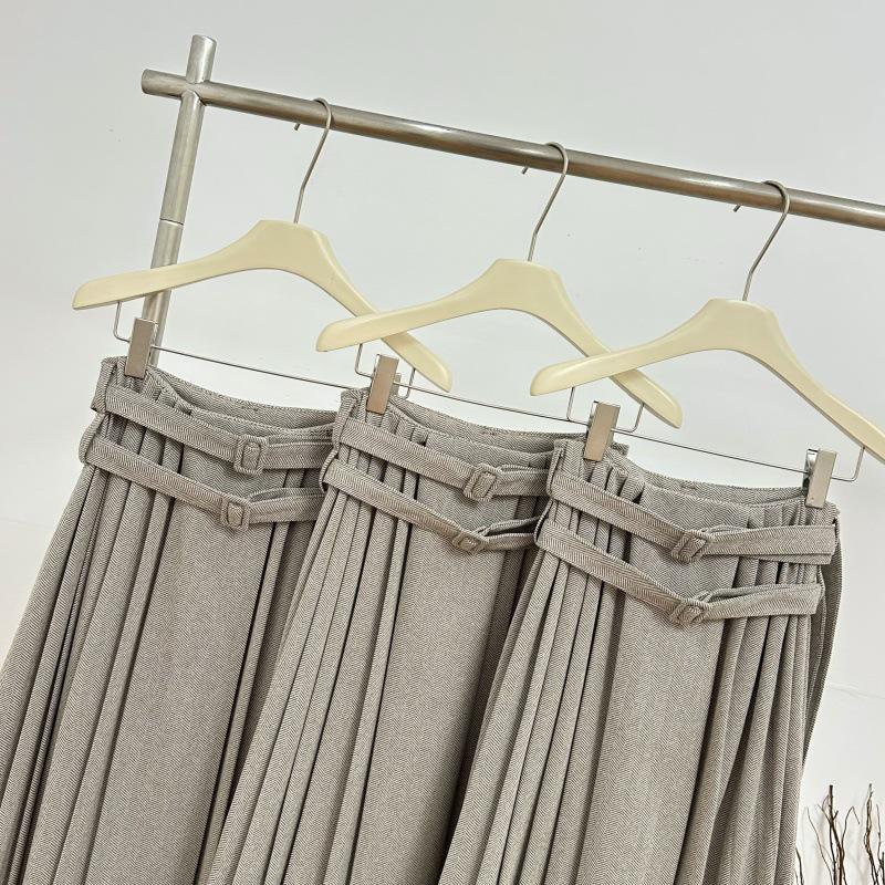 Ouyang Iron Tower Sunset Herringbone Retro Suit Lace-up Long Pleated Skirt for Women