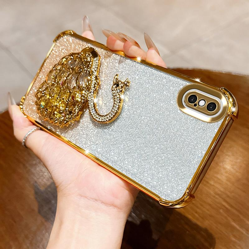 KEYSION Shockproof Plating Phone Case for iPhone XS Max Clear TPU Glitter Jewelled Swan Kickstand Back Cover for iPhone X XR