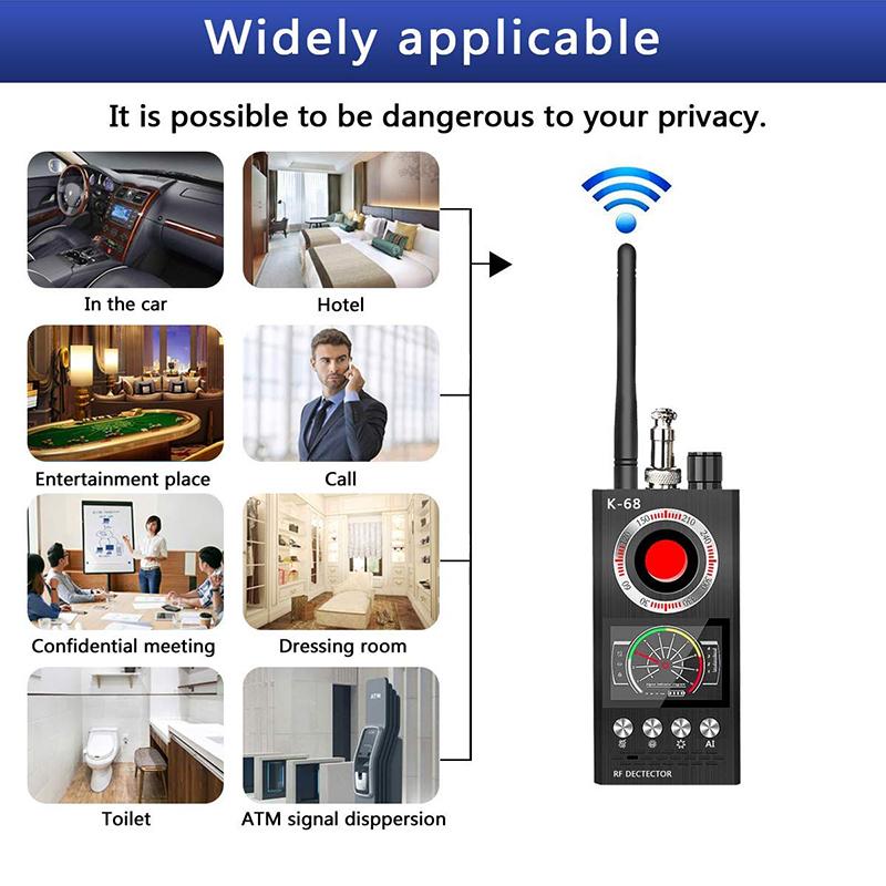 K68 Full-range Wireless Signal Detector RF Bug Finder Anti Candid Camera GPS Tracker Pinhole Camera Detector