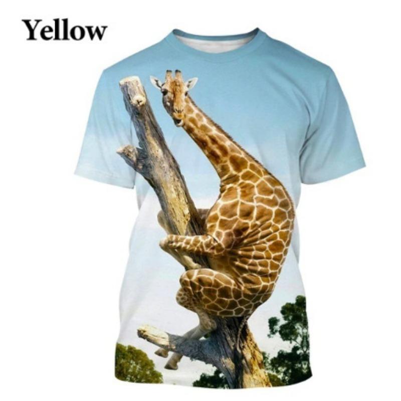 T-shirt da uomo Divertimento Estivo Stampa 3D Animali Giraffa Casual Street Manica Corta