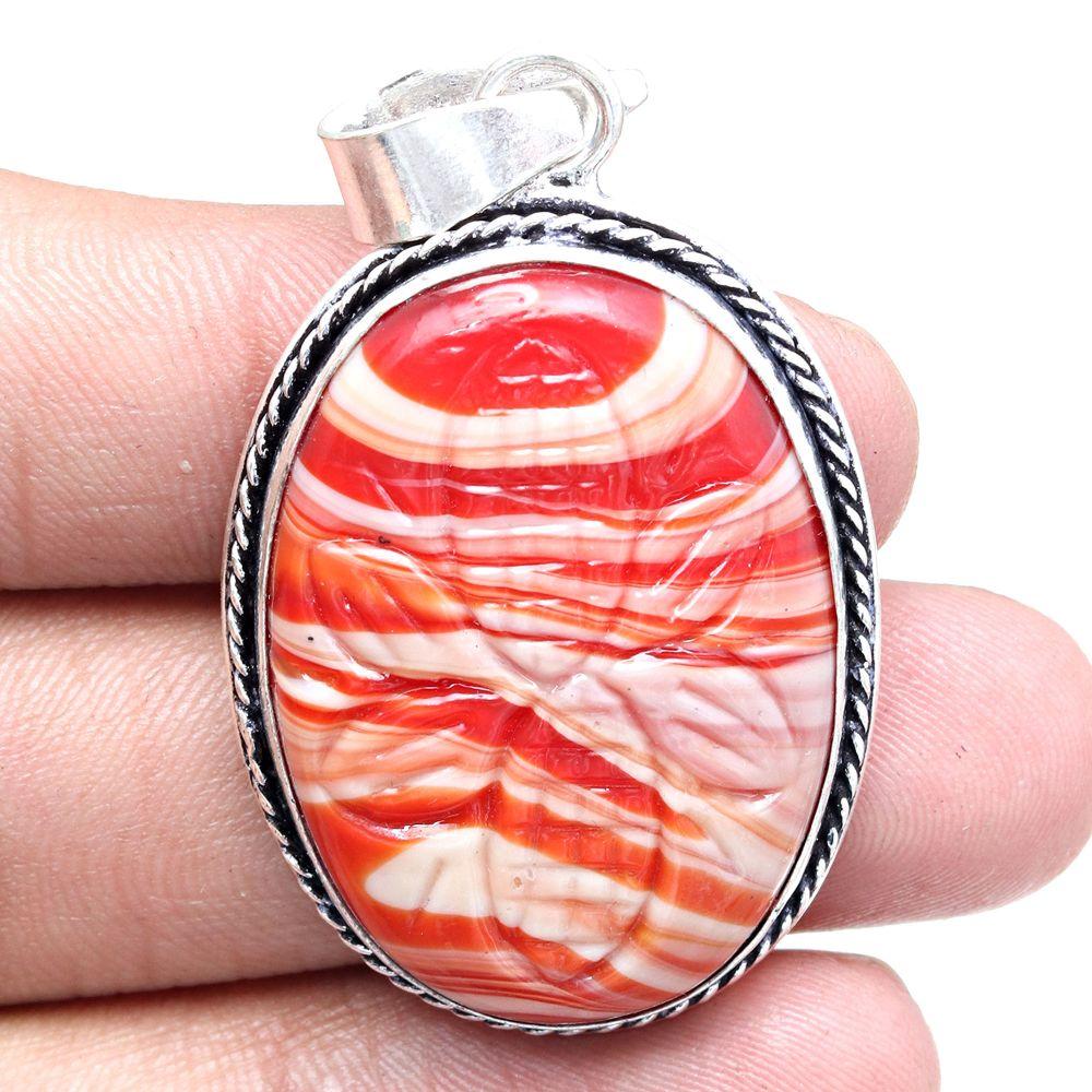 Pendant Red Botswana Agate Gemstone Gift For Her Silver Jewelry 2"