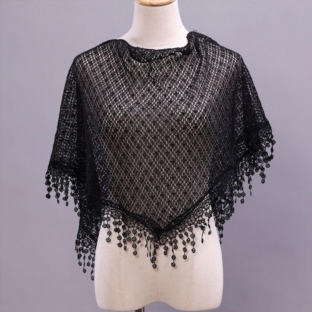 Polyester Tassels Lace Head Scarf Breathable Sequin Decor Scarf  Catholic Chapel