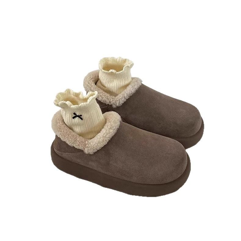 Wool Version~ Fur Integrated Snow Boots for Women, New Thick Soles In Winter, Heightened Two Women Wearing Large Potato Thickened Cotton Shoes